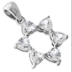 Pendant: Heart Shape Clear CZ Star of David Silver Pendant